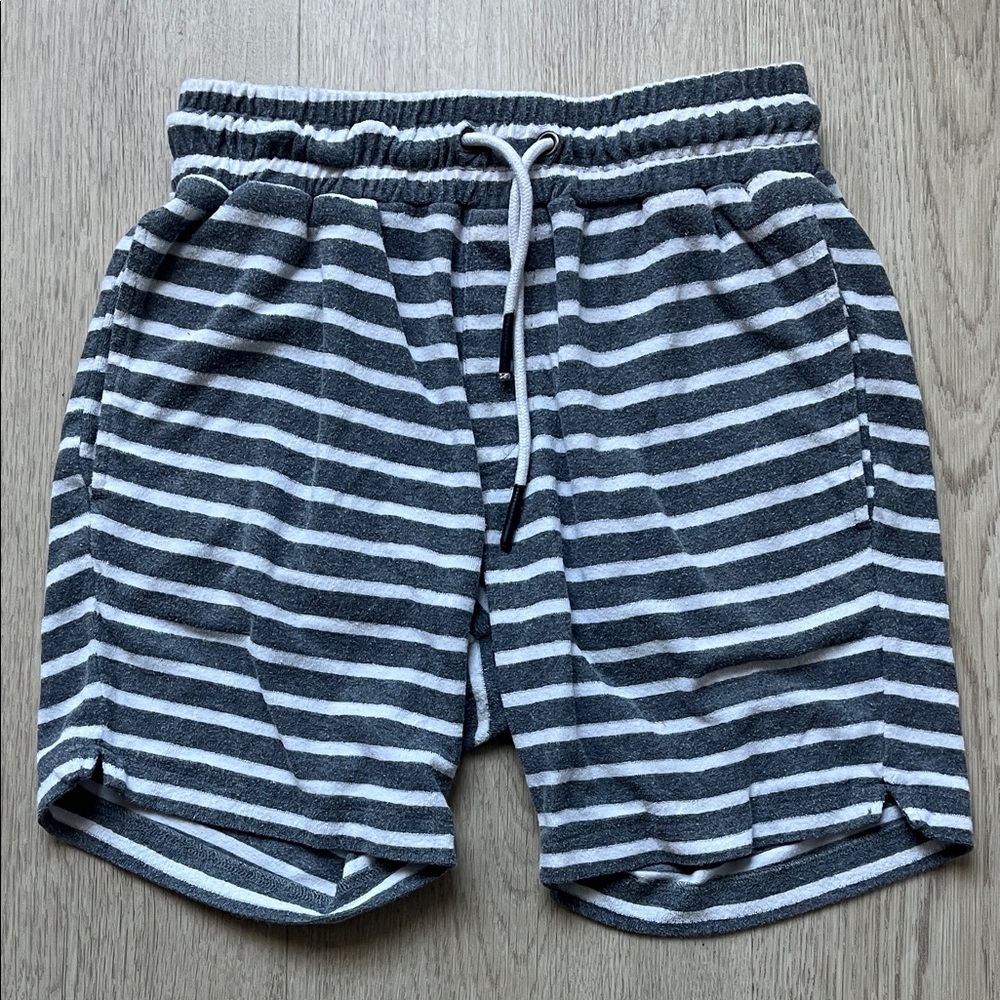 Society Gray and White Striped Athletic Shorts